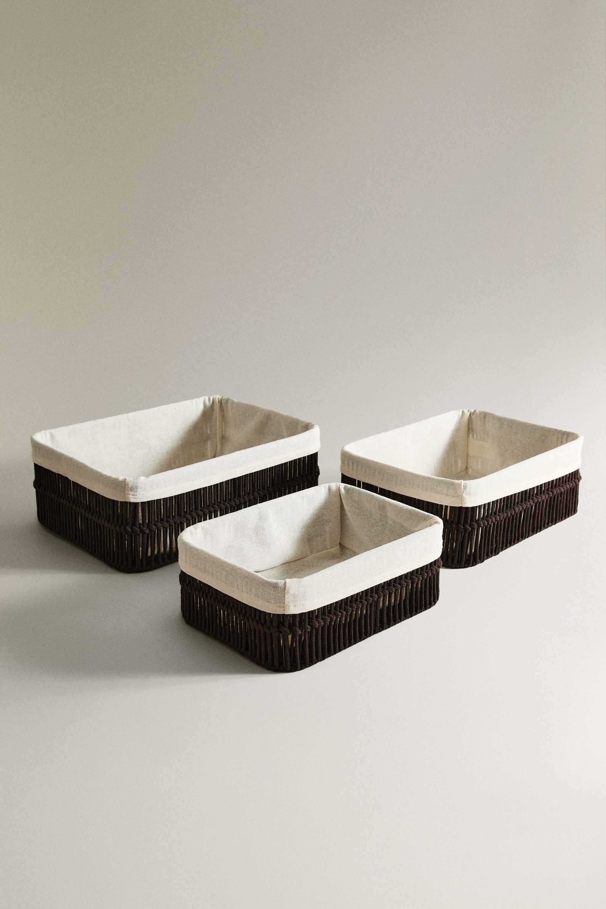 RECTANGULAR COTTON-LINED BASKET